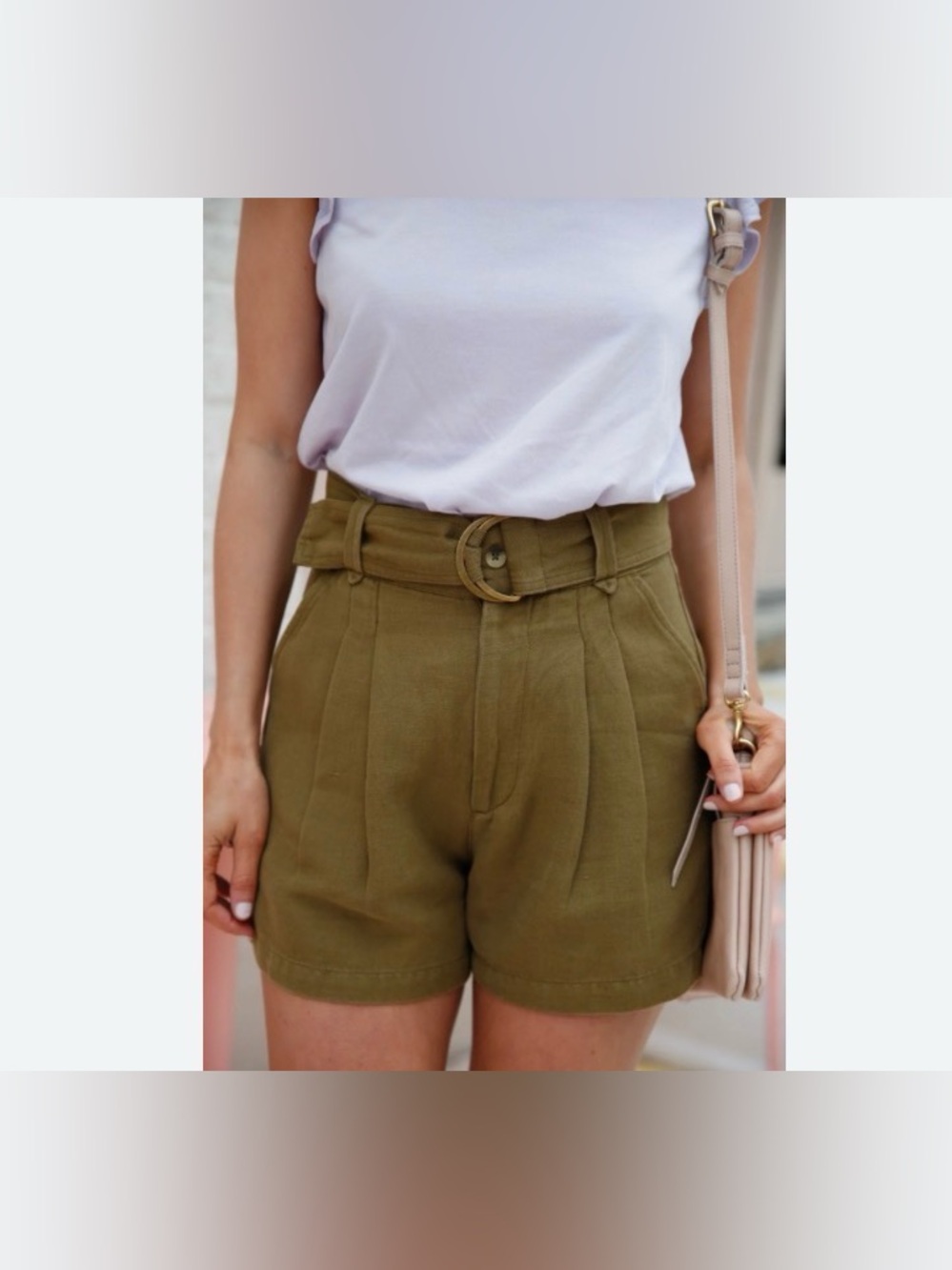 Able Olive High-Waist Belted Women's Shorts